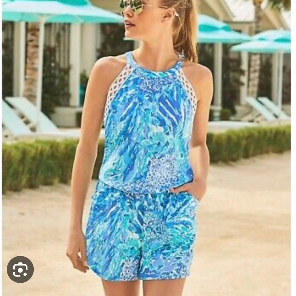 NWT Lilly Pulitzer Lala Romper in Blue Haven Hey Hey Soleil